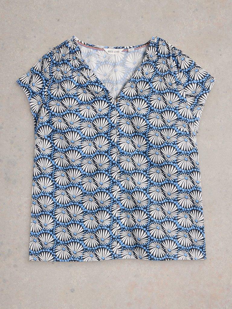 Rae Organic Cotton Top V Neck in BLUE PR - FLAT FRONT