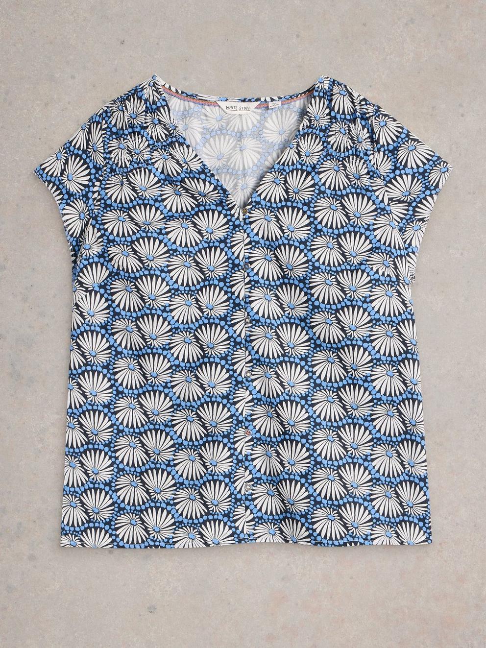Rae Organic Cotton Top V Neck in BLUE PR - FLAT FRONT