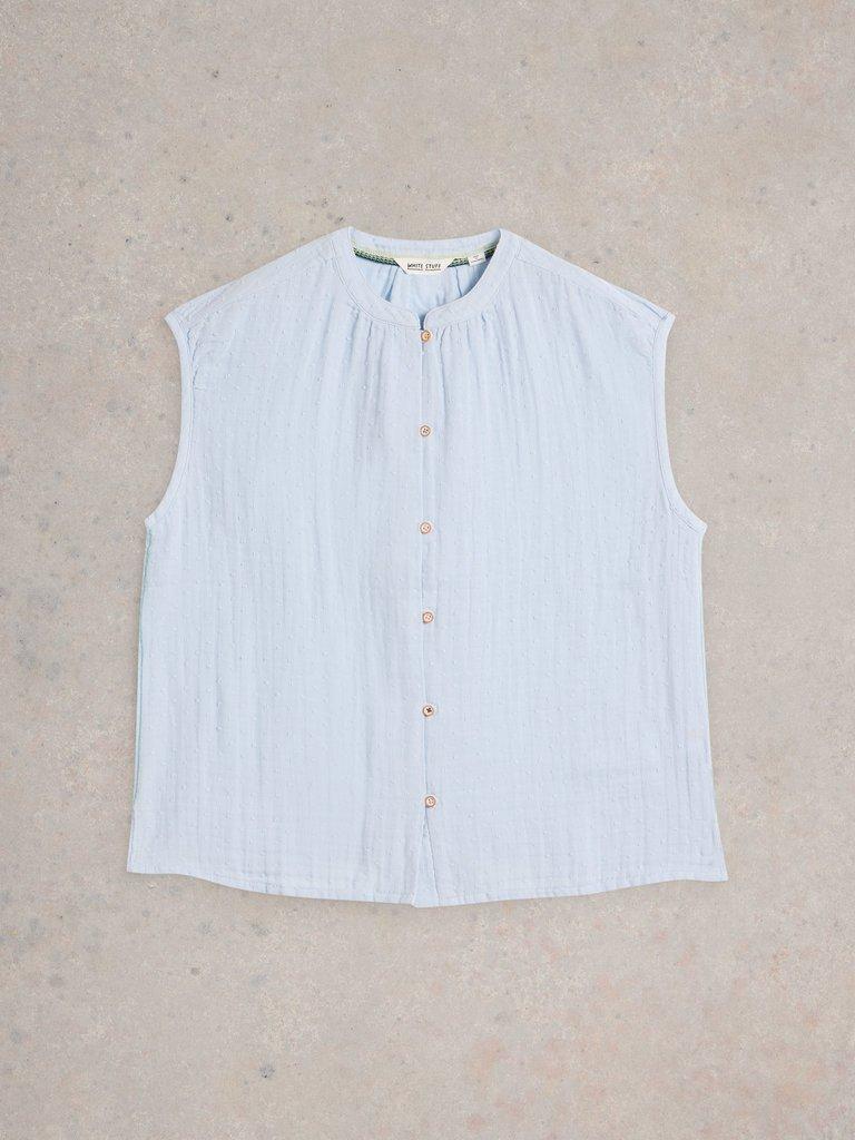 Yasmin Double Cloth V Neck Vest in LGT BLUE - FLAT FRONT
