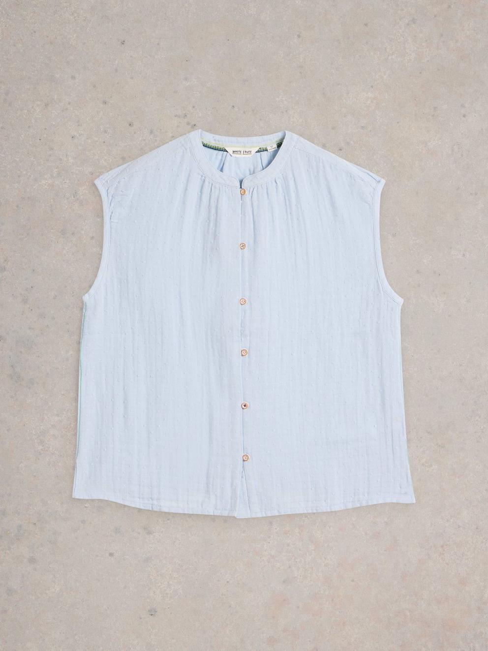 Yasmin Double Cloth V Neck Vest in LGT BLUE - FLAT FRONT