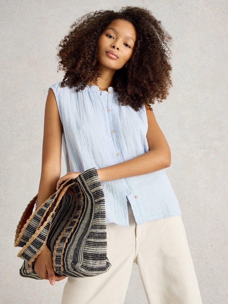 Yasmin Double Cloth V Neck Vest in LGT BLUE - LIFESTYLE