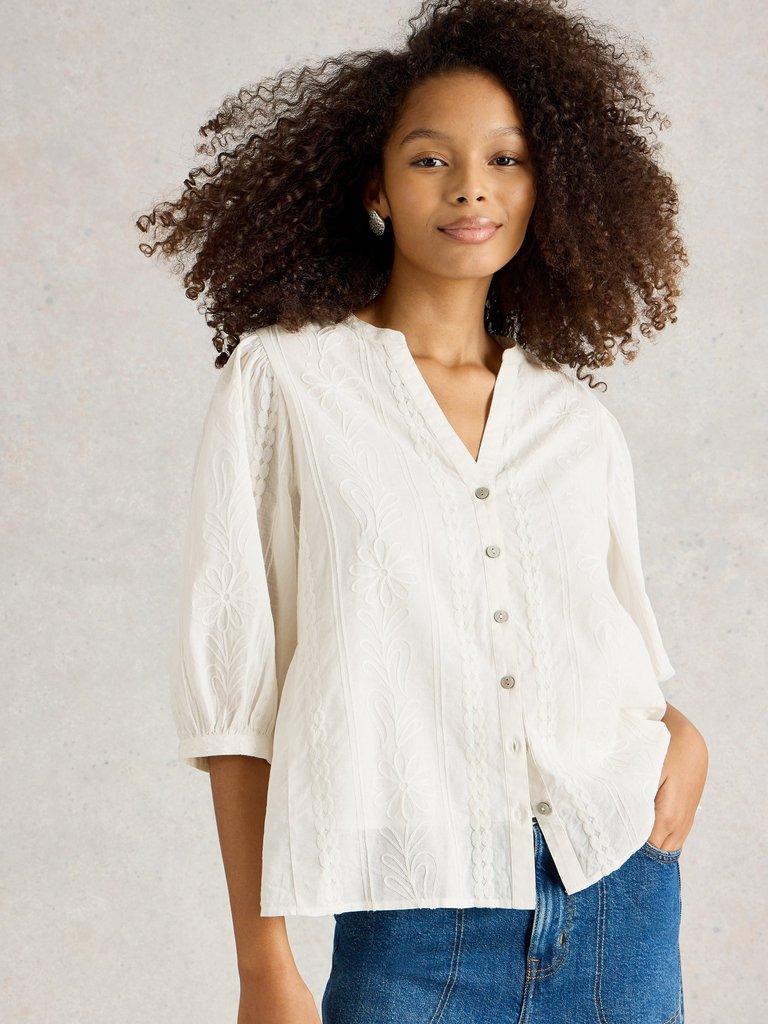 Piper Embroidered Top  in NAT WHITE - LIFESTYLE