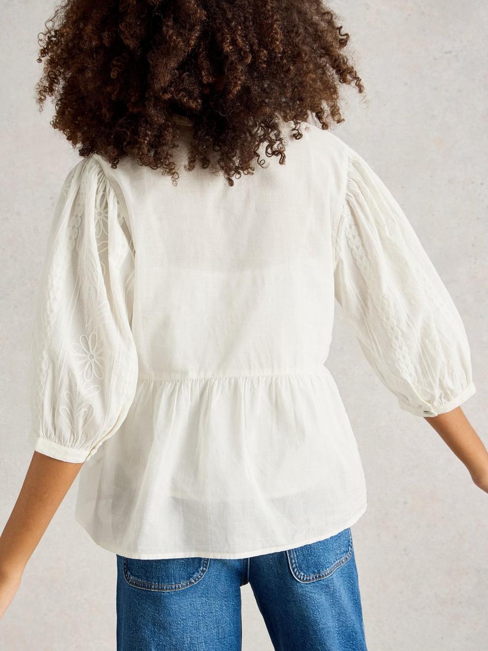 Piper Embroidered Top  in NAT WHITE - MODEL BACK
