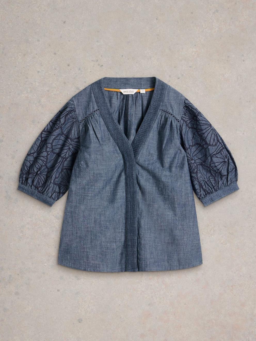 Finley Chambray Top in CHAMB BLUE - FLAT FRONT
