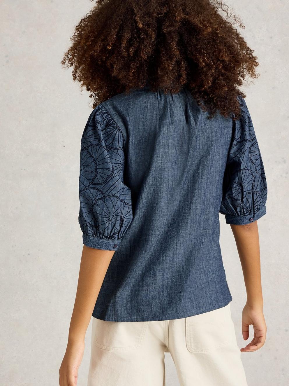 Finley Chambray Top in CHAMB BLUE - MODEL BACK