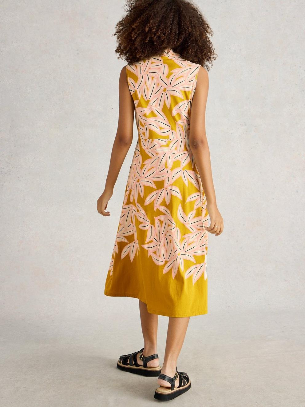 Rua Midi Shirt Dress Jersey in YELLOW PR - MODEL BACK