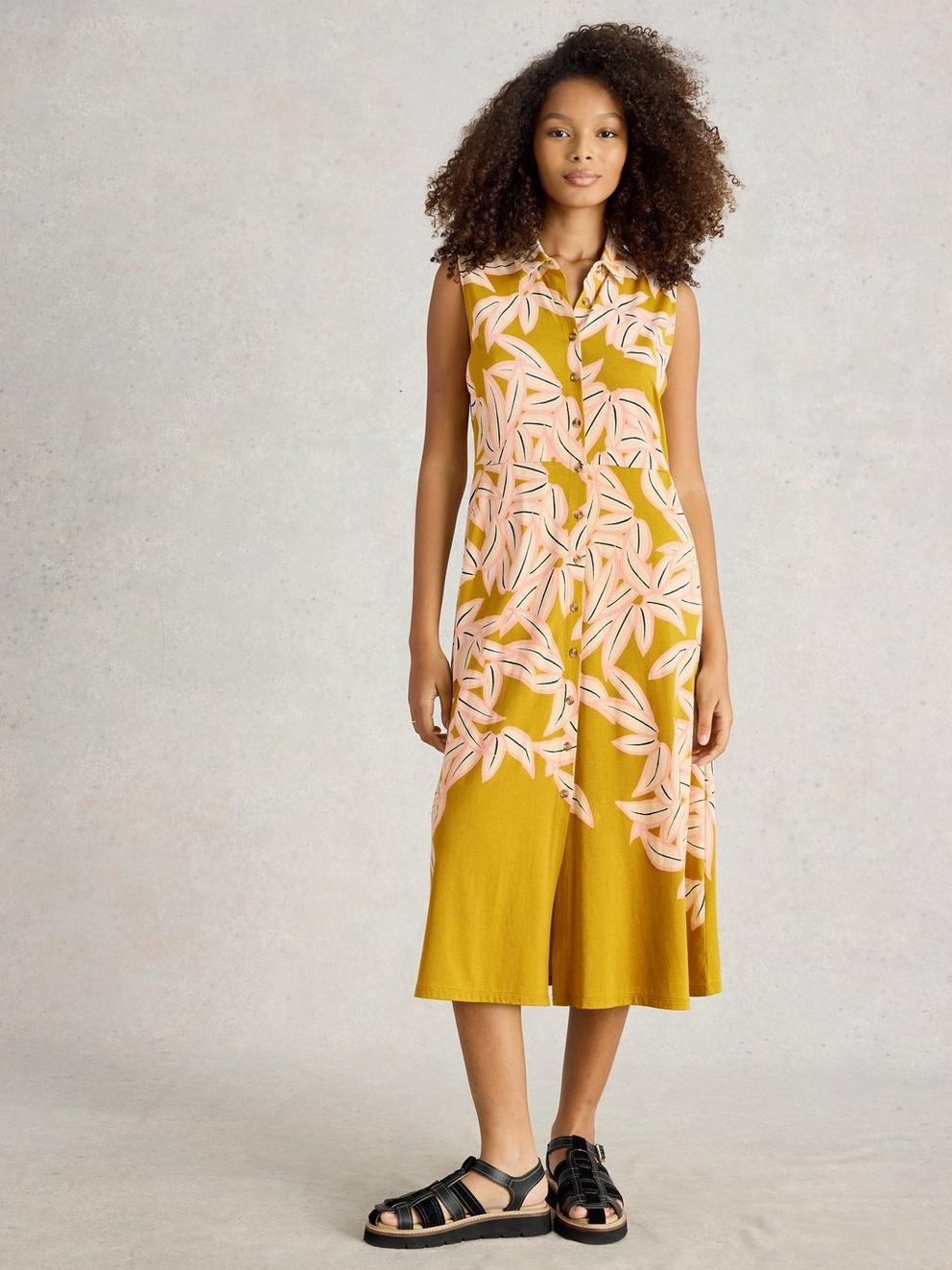 Rua Midi Shirt Dress Jersey in YELLOW PR - MODEL FRONT