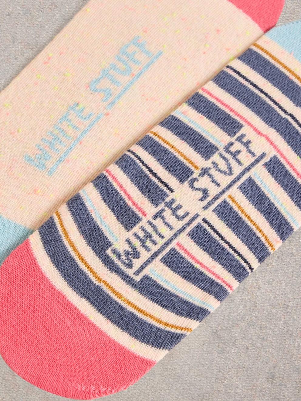 2 Pack Stripe No Show Socks in BLUE MLT - FLAT DETAIL