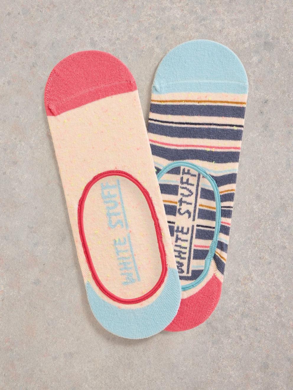 2 Pack Stripe No Show Socks in BLUE MLT - FLAT FRONT