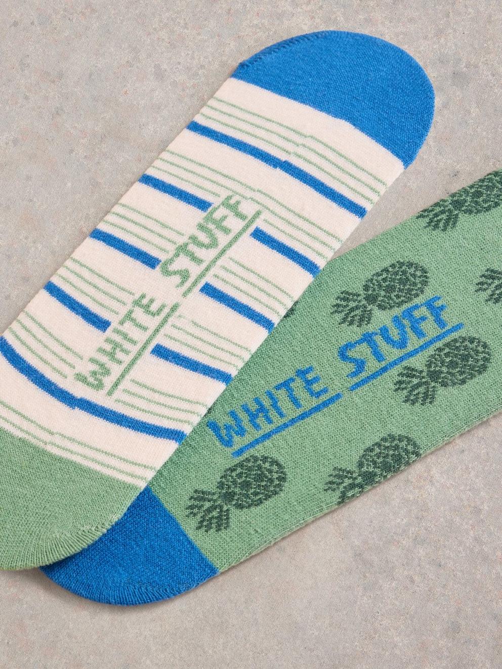 Pineapple No Show Socks 2 Pack in GREEN MLT - FLAT DETAIL
