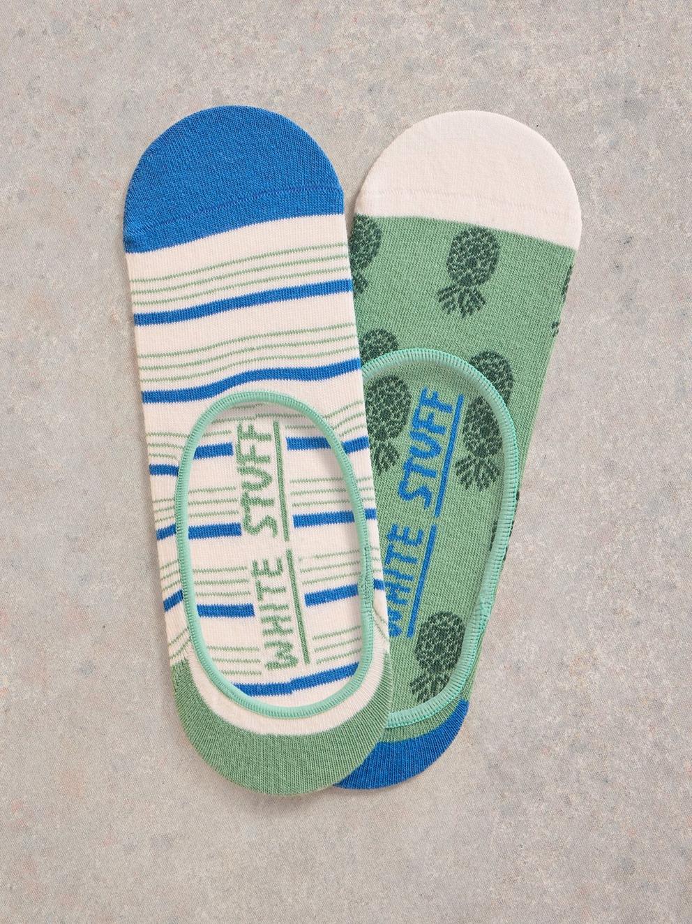 Pineapple No Show Socks 2 Pack in GREEN MLT - FLAT FRONT