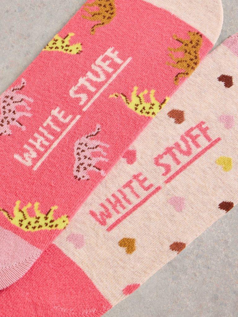 2 Pack Leopard No Show Socks in PINK MLT - FLAT DETAIL