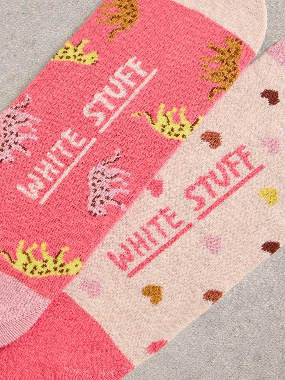 2 Pack Leopard No Show Socks in PINK MLT - FLAT DETAIL