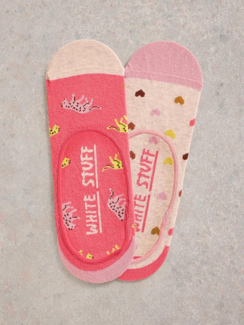 2 Pack Leopard No Show Socks in PINK MLT - FLAT FRONT