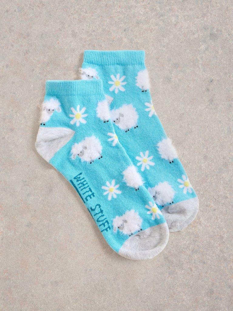 Fluffy Sheep Trainer Sock in BLUE MLT - FLAT FRONT