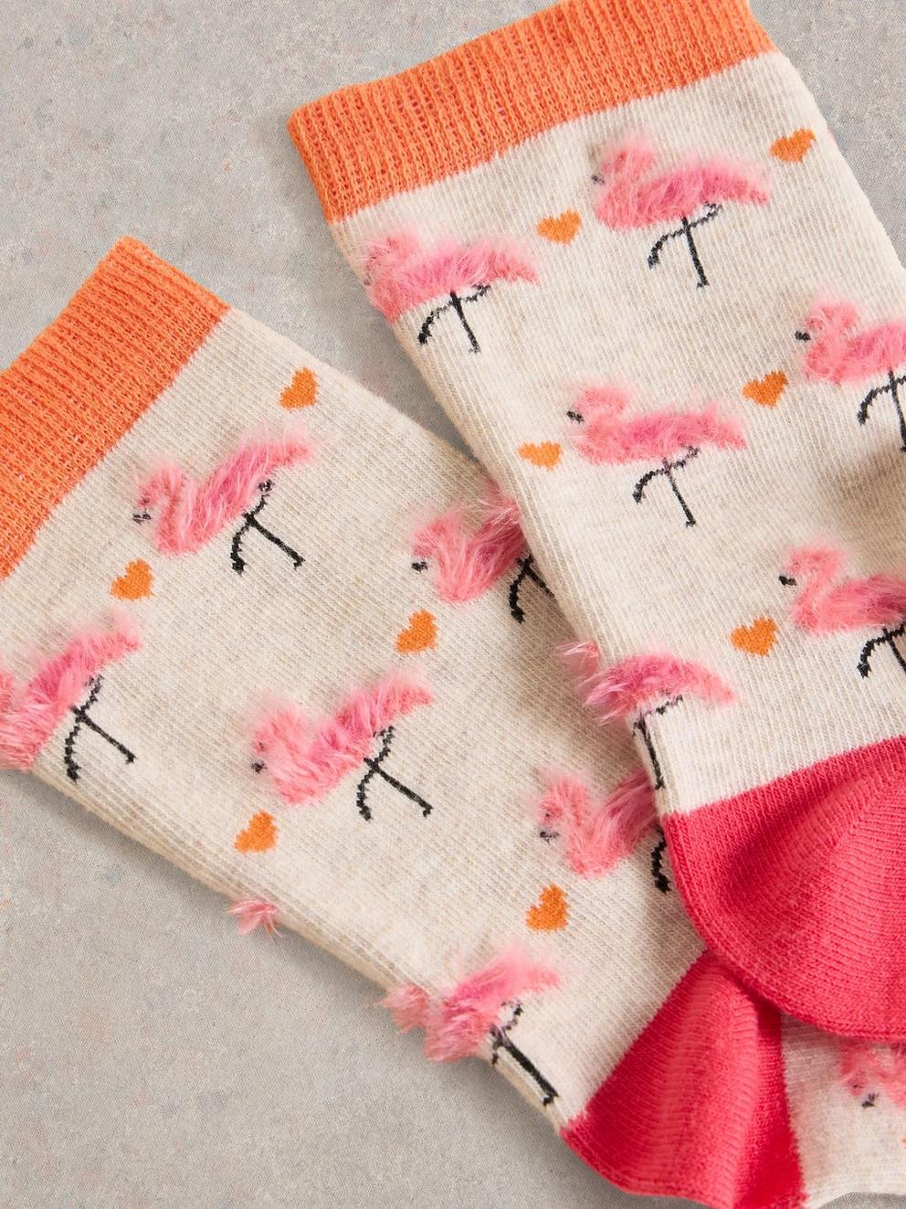 Fluffy Flamingo Ankle Sock in NAT MLT - FLAT DETAIL