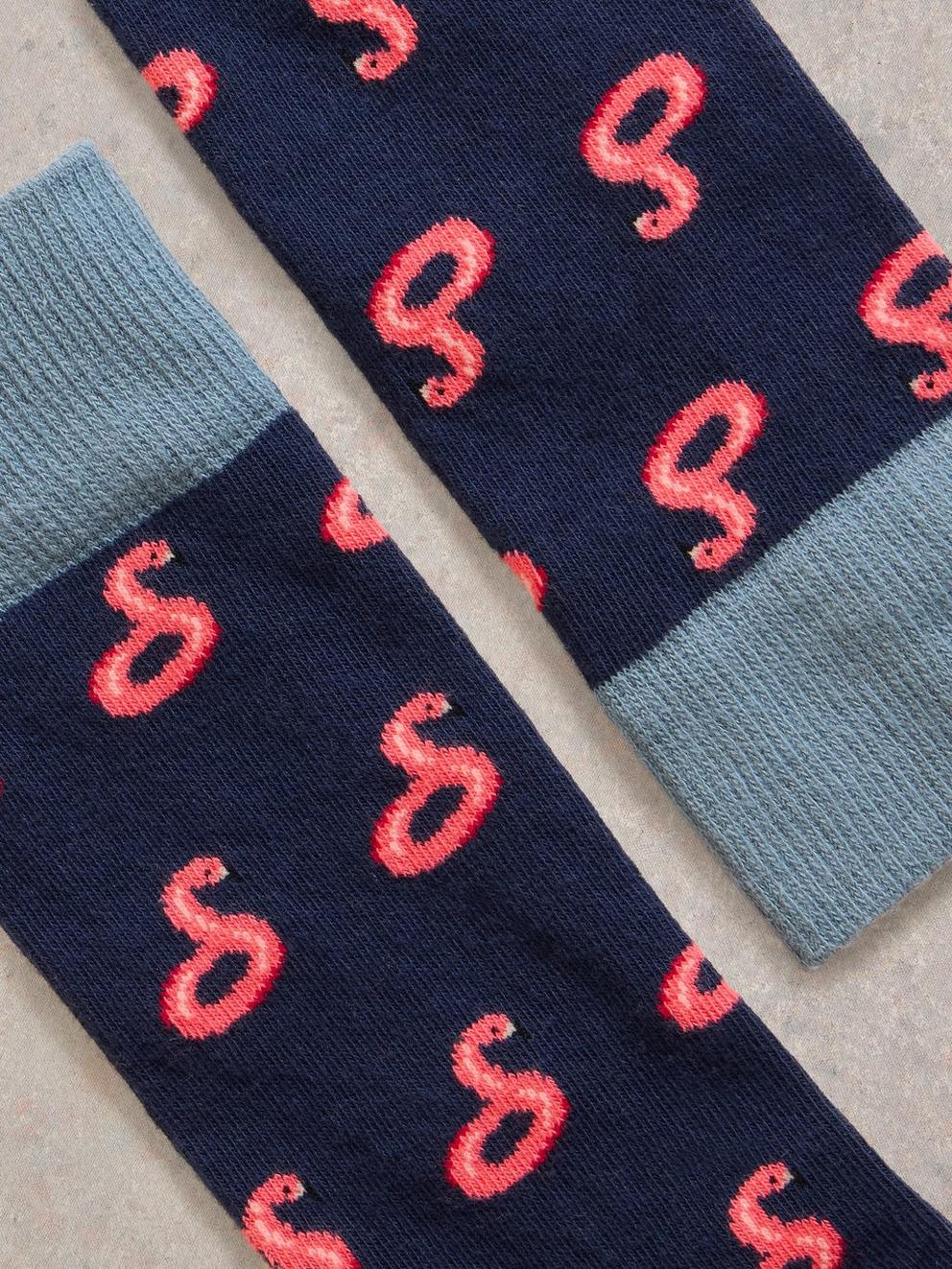 Flamingo Ankle Sock in NAVY MULTI - FLAT DETAIL