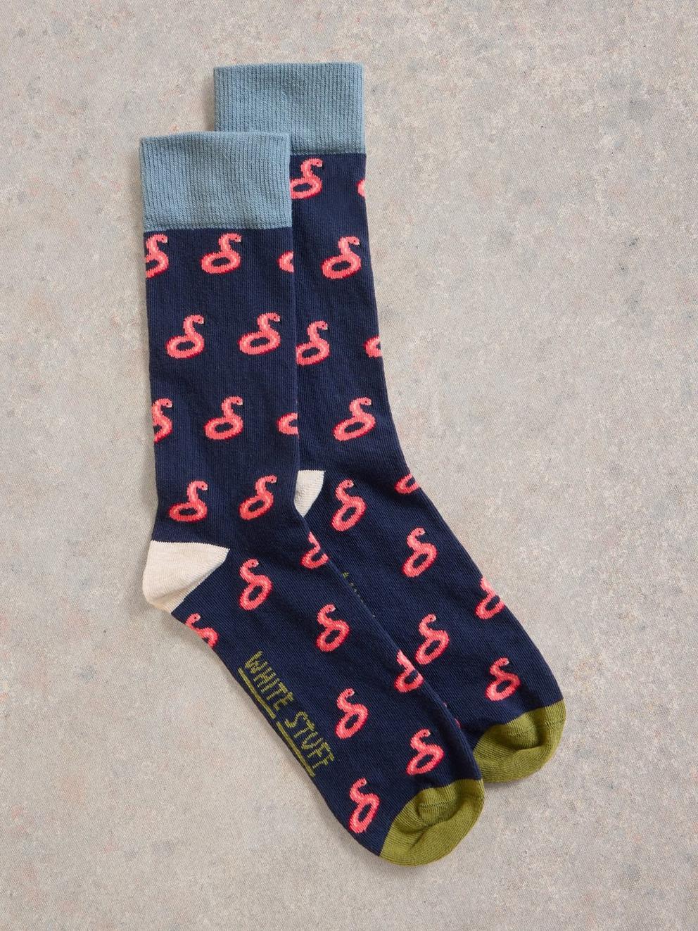 Flamingo Ankle Sock in NAVY MULTI - FLAT FRONT