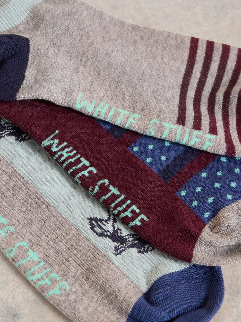 3 Pack Fish Trainer Socks in GREY MLT - FLAT DETAIL