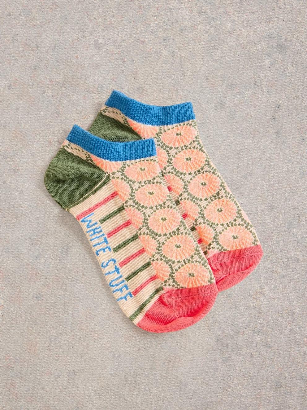 Geo Floral Trainer Sock in PINK MLT - FLAT FRONT