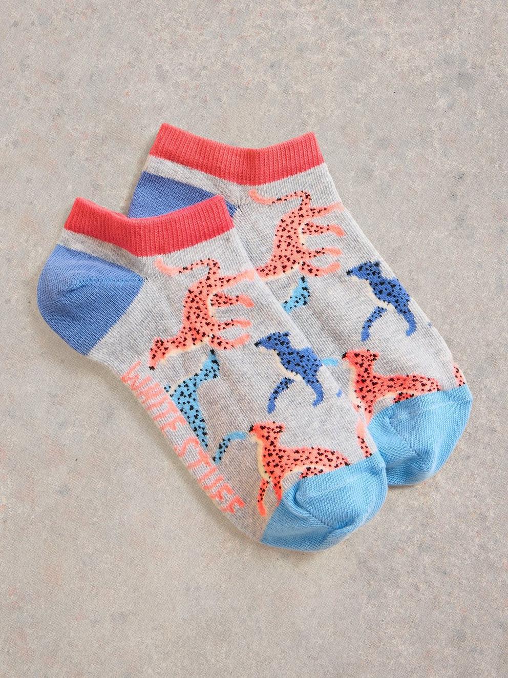 Leaping Leopards Trainer Sock in GREY MLT - FLAT FRONT