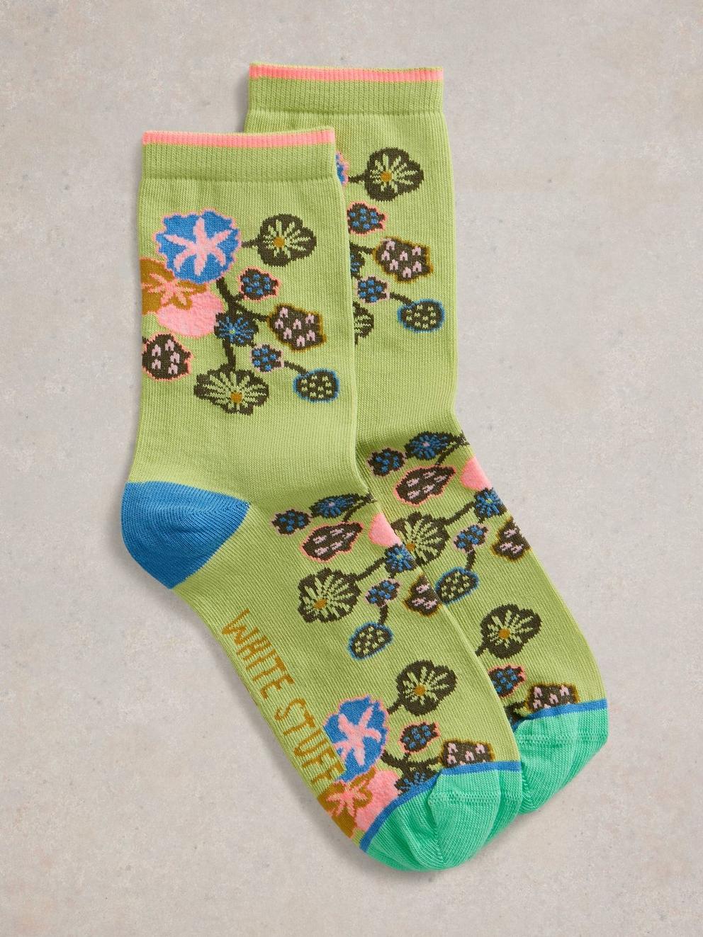 Suki Floral Ankle Sock in CHART PR - FLAT FRONT