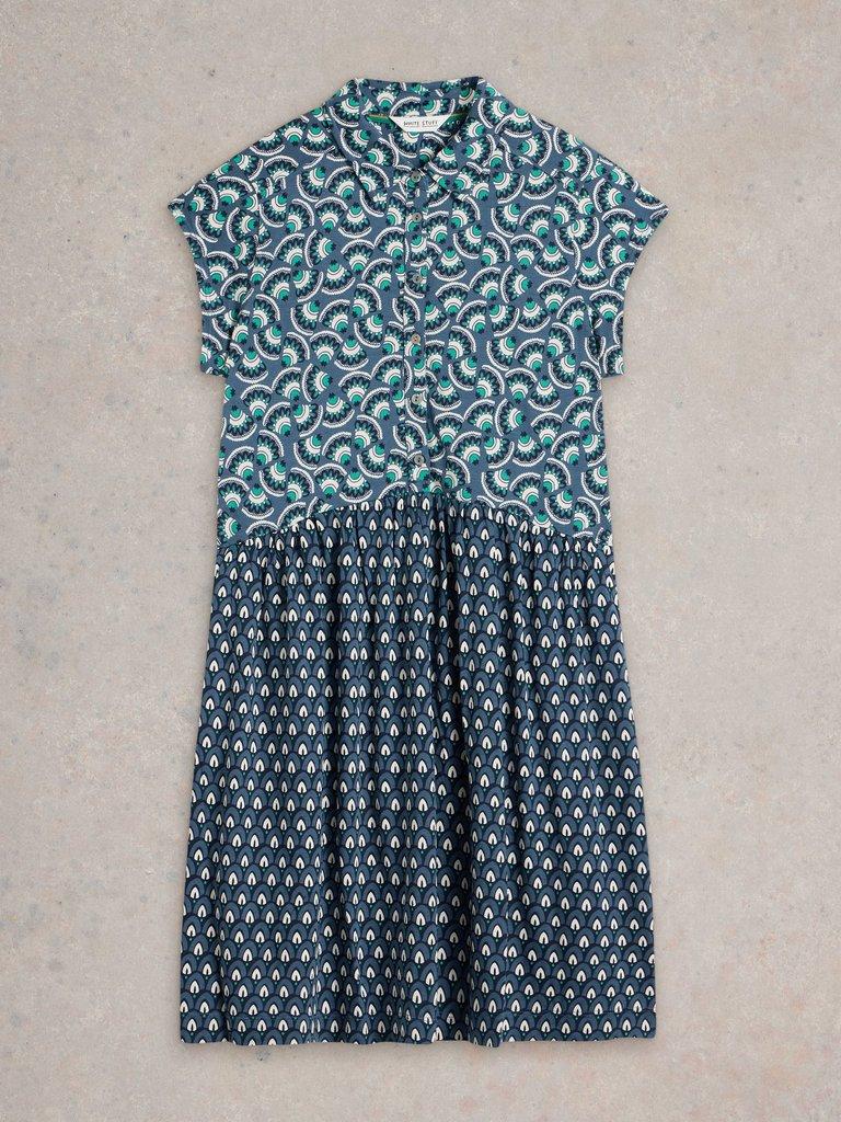 Everly Jersey Shirt Shortsleeve Dress in NAVY MULTI - FLAT FRONT