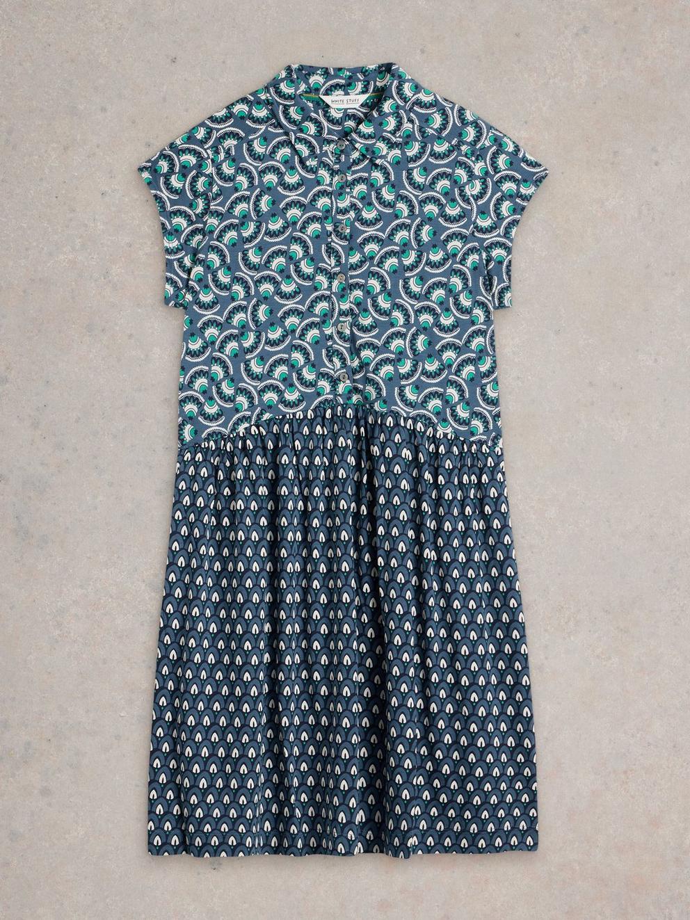 Everly Jersey Shirt Shortsleeve Dress in NAVY MULTI - FLAT FRONT
