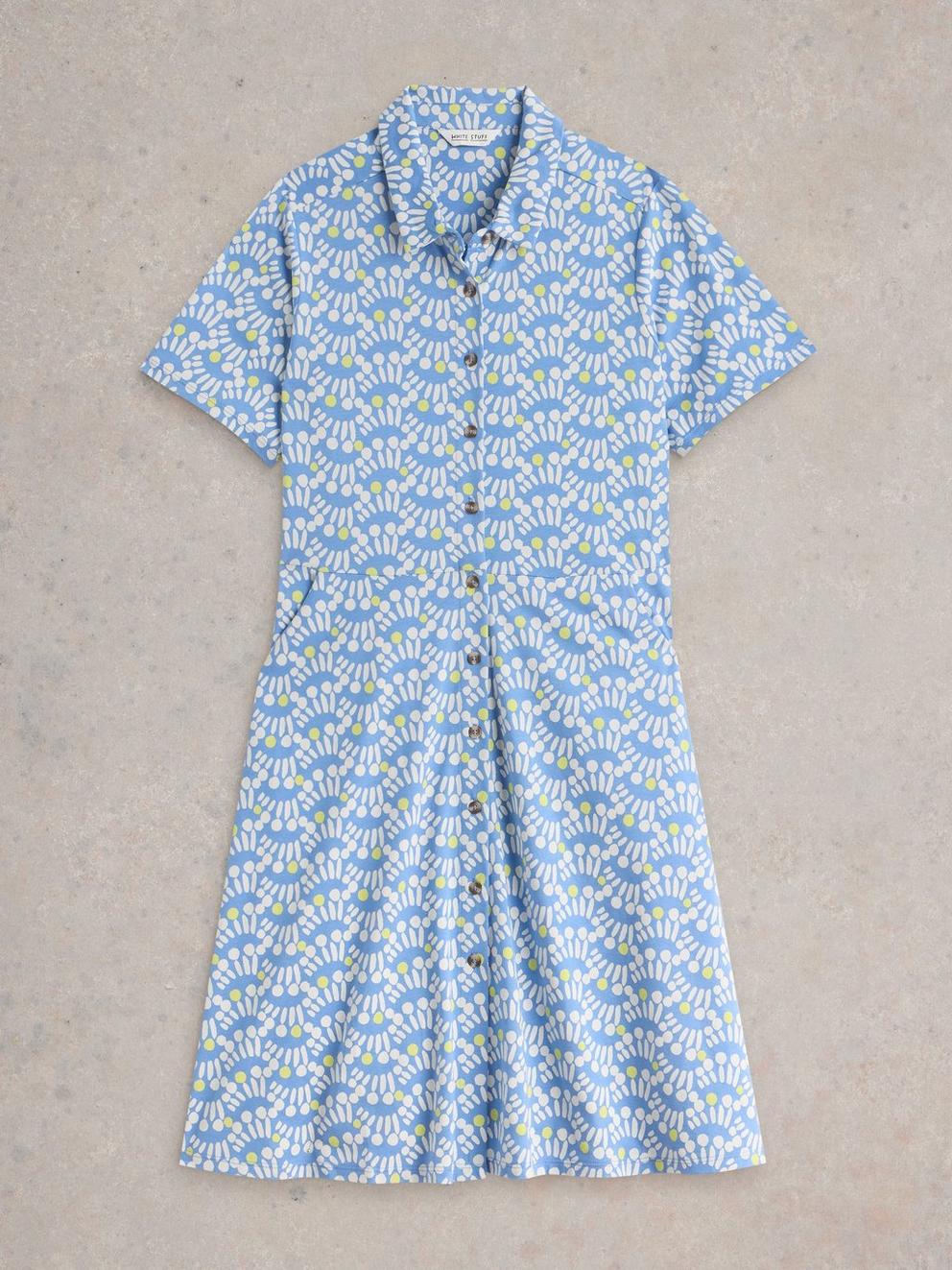 Ria Jersey Collared Shirt Dress in BLUE PR - FLAT FRONT