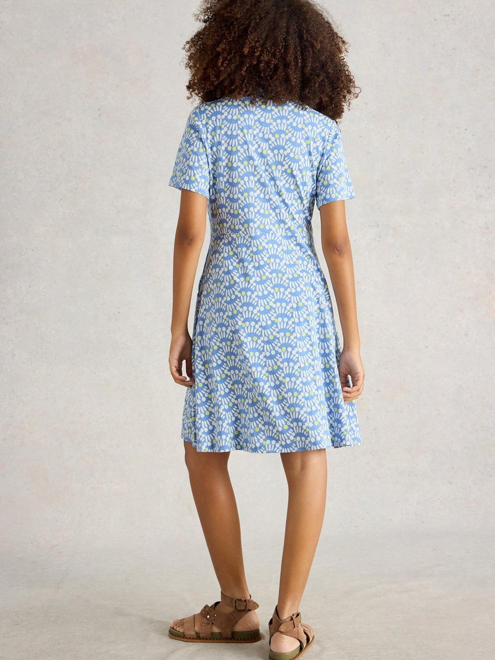 Ria Jersey Collared Shirt Dress in BLUE PR - MODEL BACK