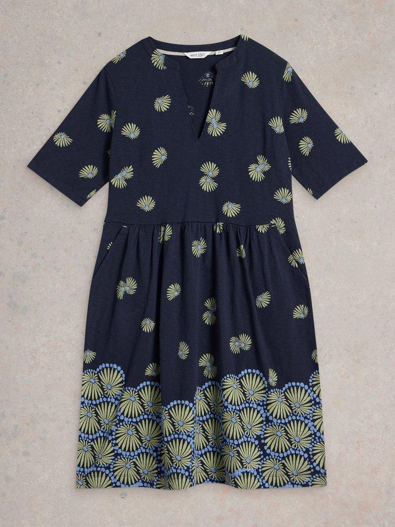 Thea Short Sleeve Jersey Dress in NAVY PR - FLAT FRONT