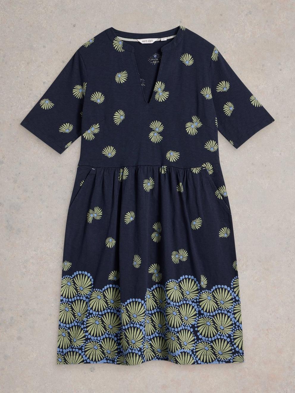 Thea Short Sleeve Jersey Dress in NAVY PR - FLAT FRONT