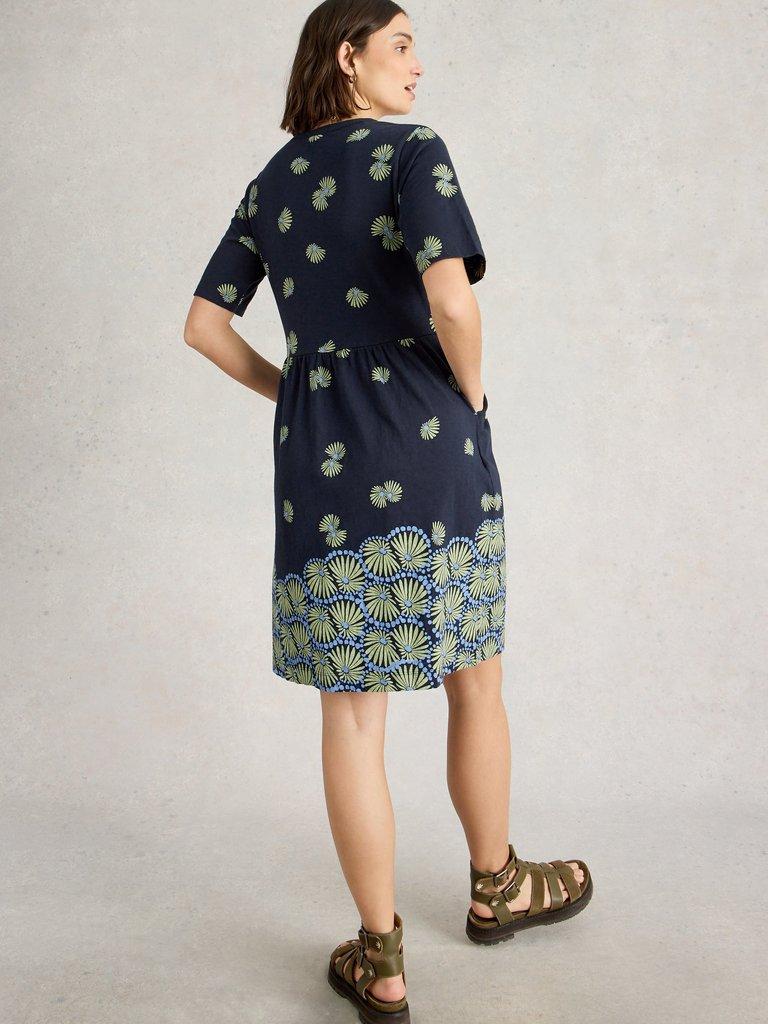Thea Short Sleeve Jersey Dress in NAVY PR - MODEL BACK