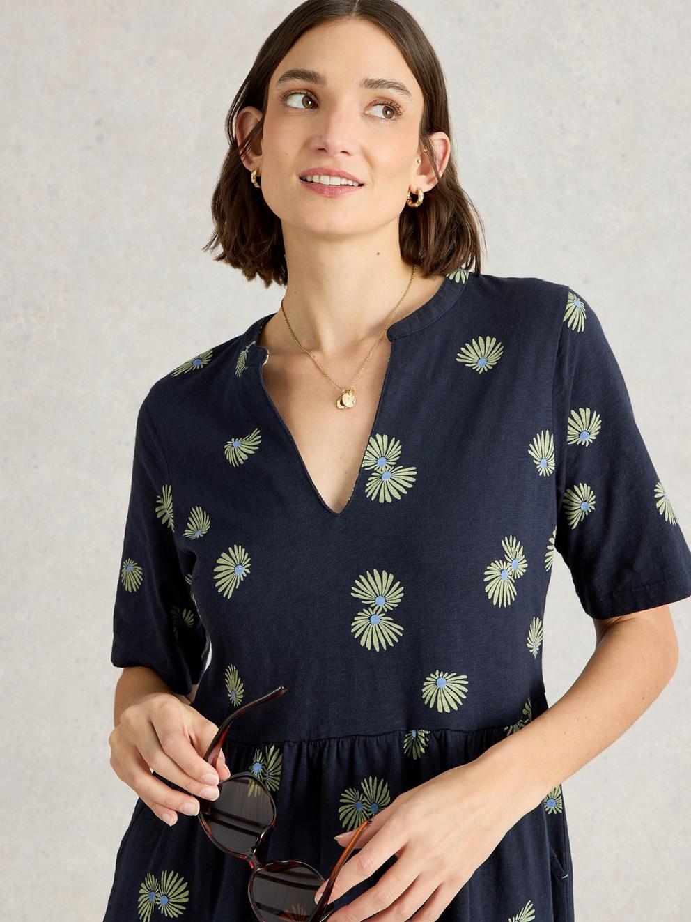 Thea Short Sleeve Jersey Dress in NAVY PR - MODEL DETAIL