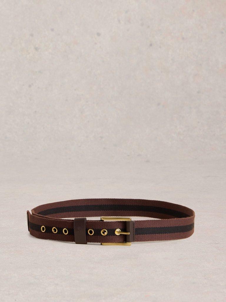 Striped Webbing Belt in DK BROWN - FLAT BACK
