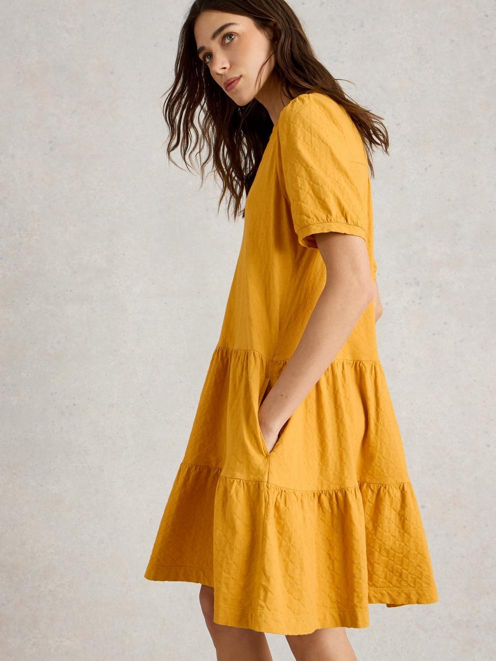 Clara Jersey Dress  in DK YELLOW - MODEL DETAIL