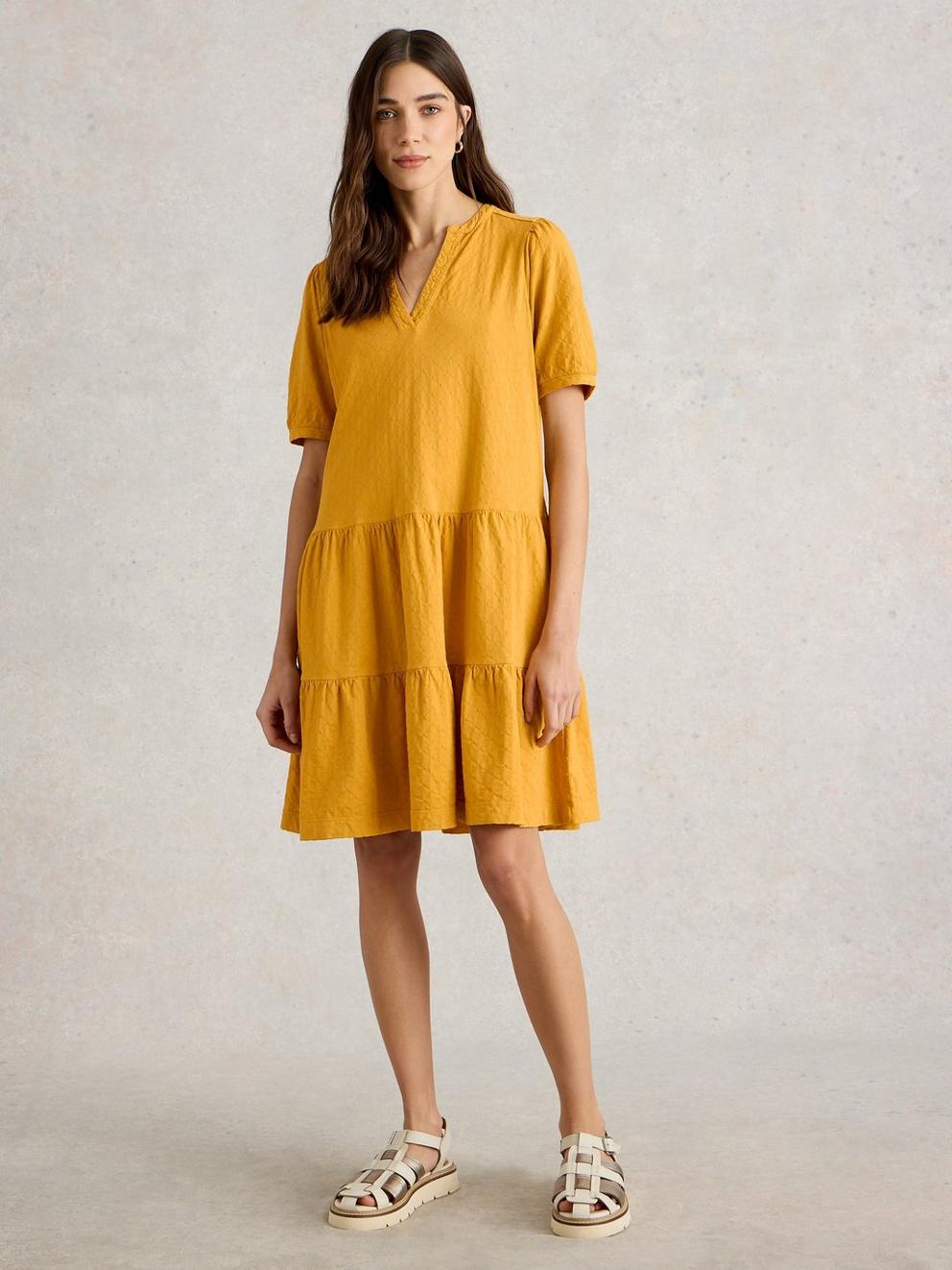 Clara Jersey Dress  in DK YELLOW - MODEL FRONT