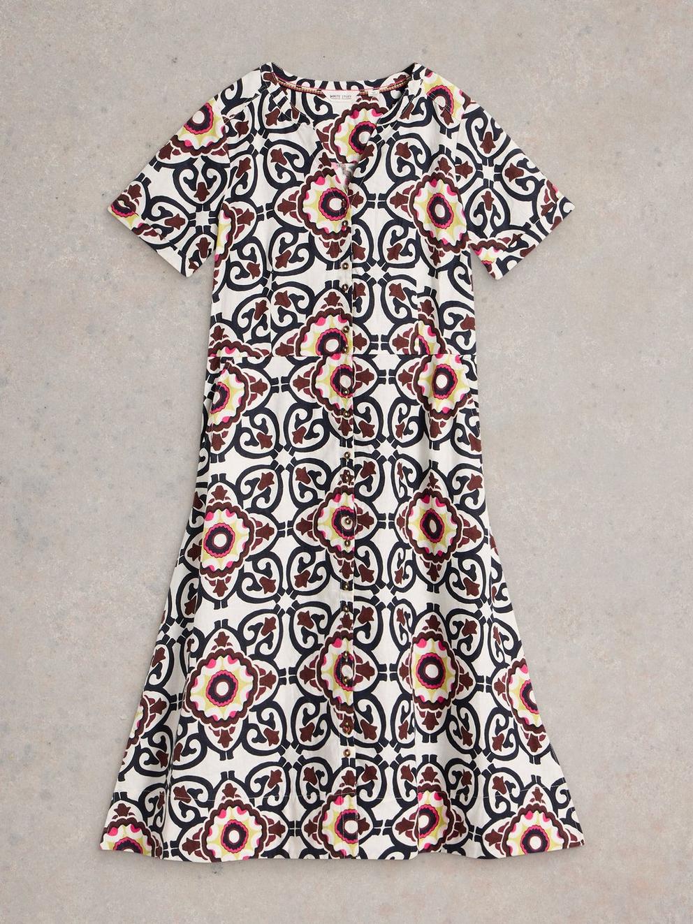 Iris Linen Midi Dress in IVORY PR - FLAT FRONT