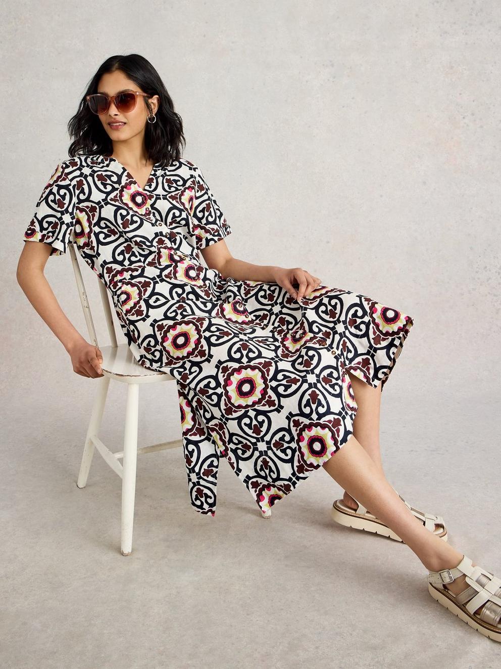 Iris Linen Midi Dress in IVORY PR - LIFESTYLE