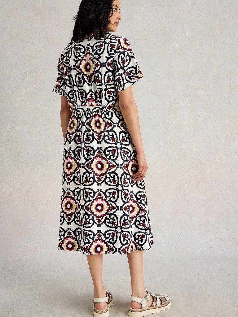 Iris Linen Midi Dress in IVORY PR - MODEL BACK