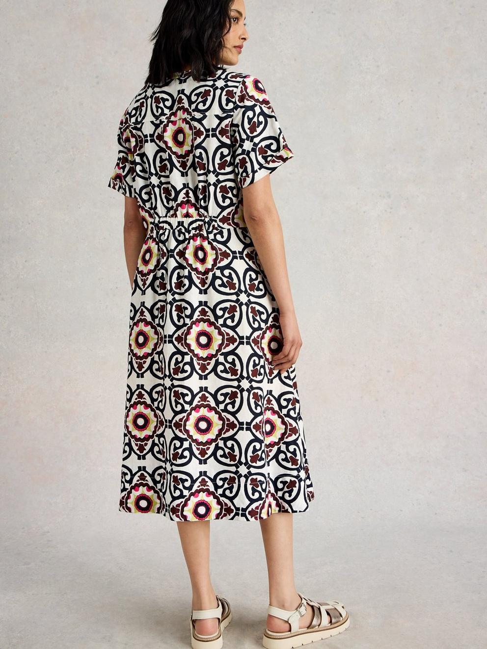 Iris Linen Midi Dress in IVORY PR - MODEL BACK