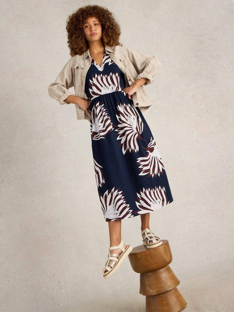 Clove Linen Blend Dress in NAVY PR - LIFESTYLE