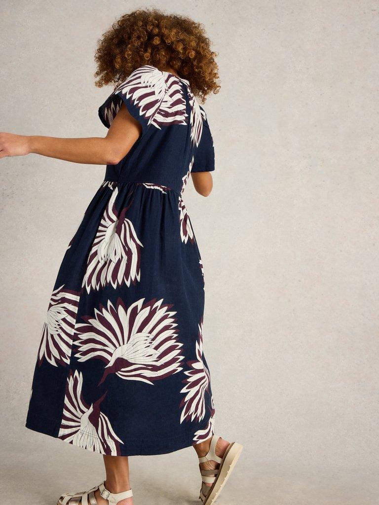 Clove Linen Blend Dress in NAVY PR - MODEL BACK