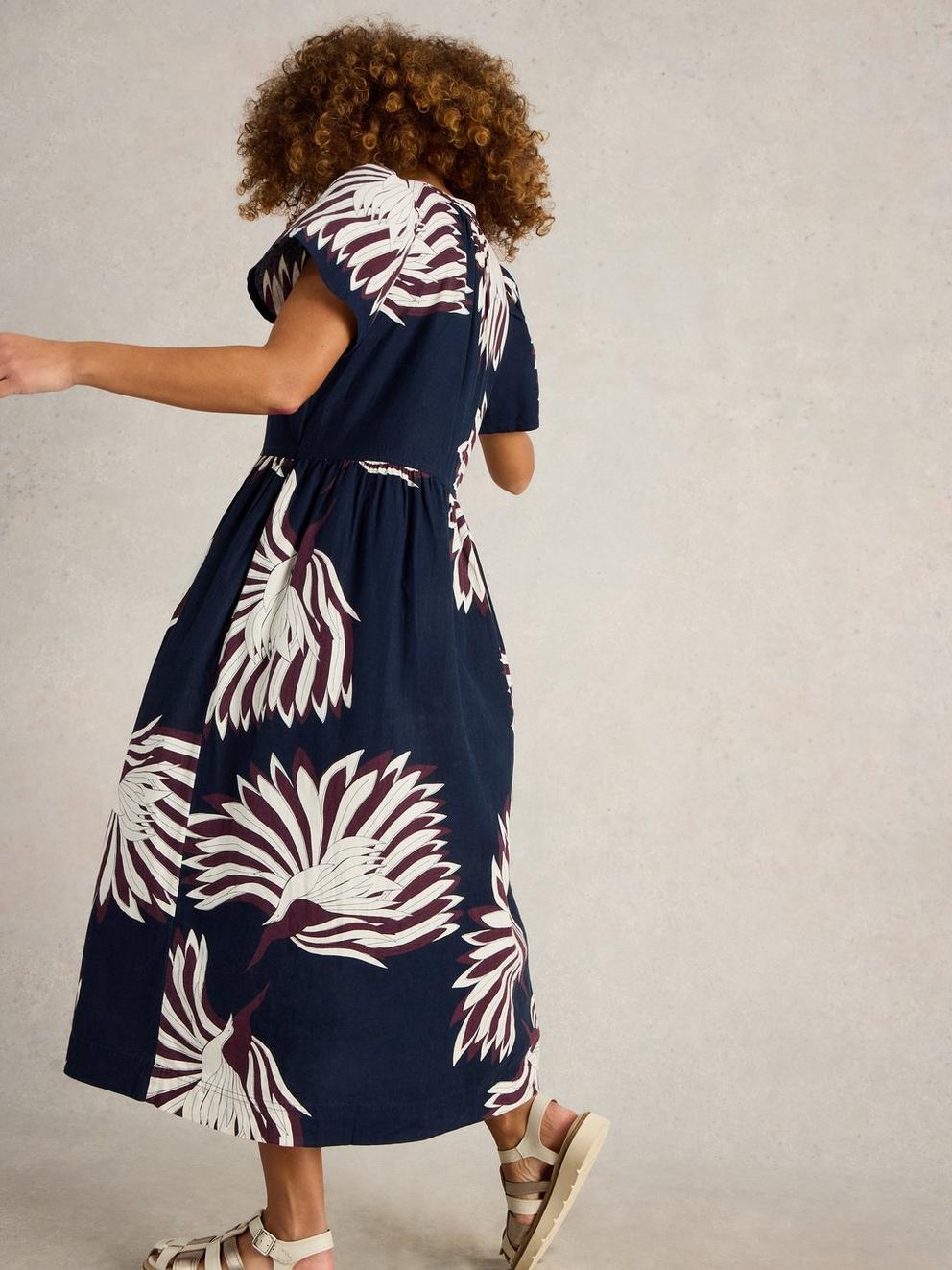 Clove Linen Blend Dress in NAVY PR - MODEL BACK