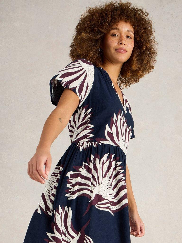 Clove Linen Blend Dress in NAVY PR - MODEL DETAIL