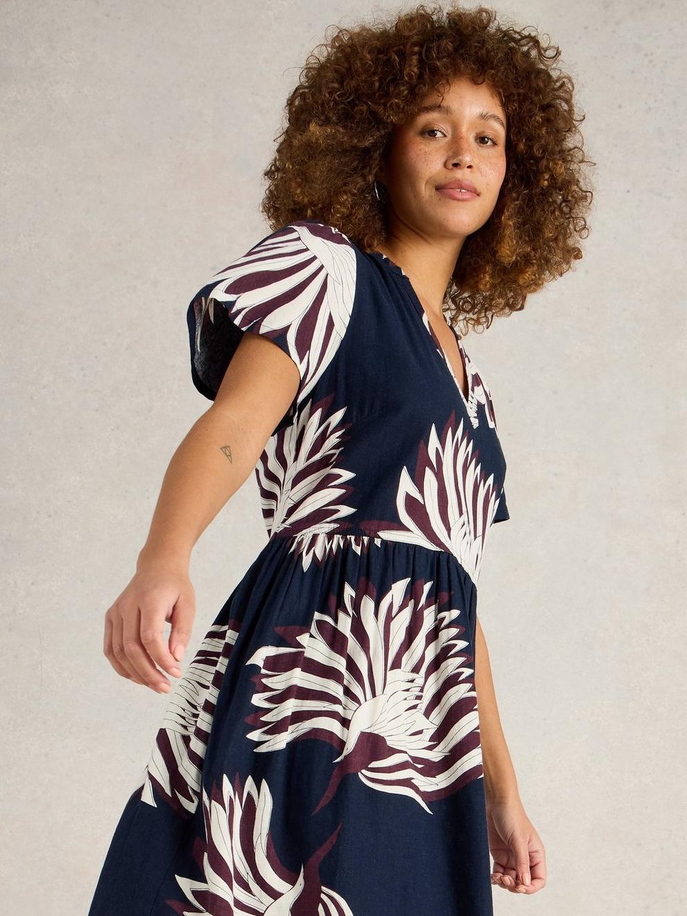 Clove Linen Blend Dress in NAVY PR - MODEL DETAIL