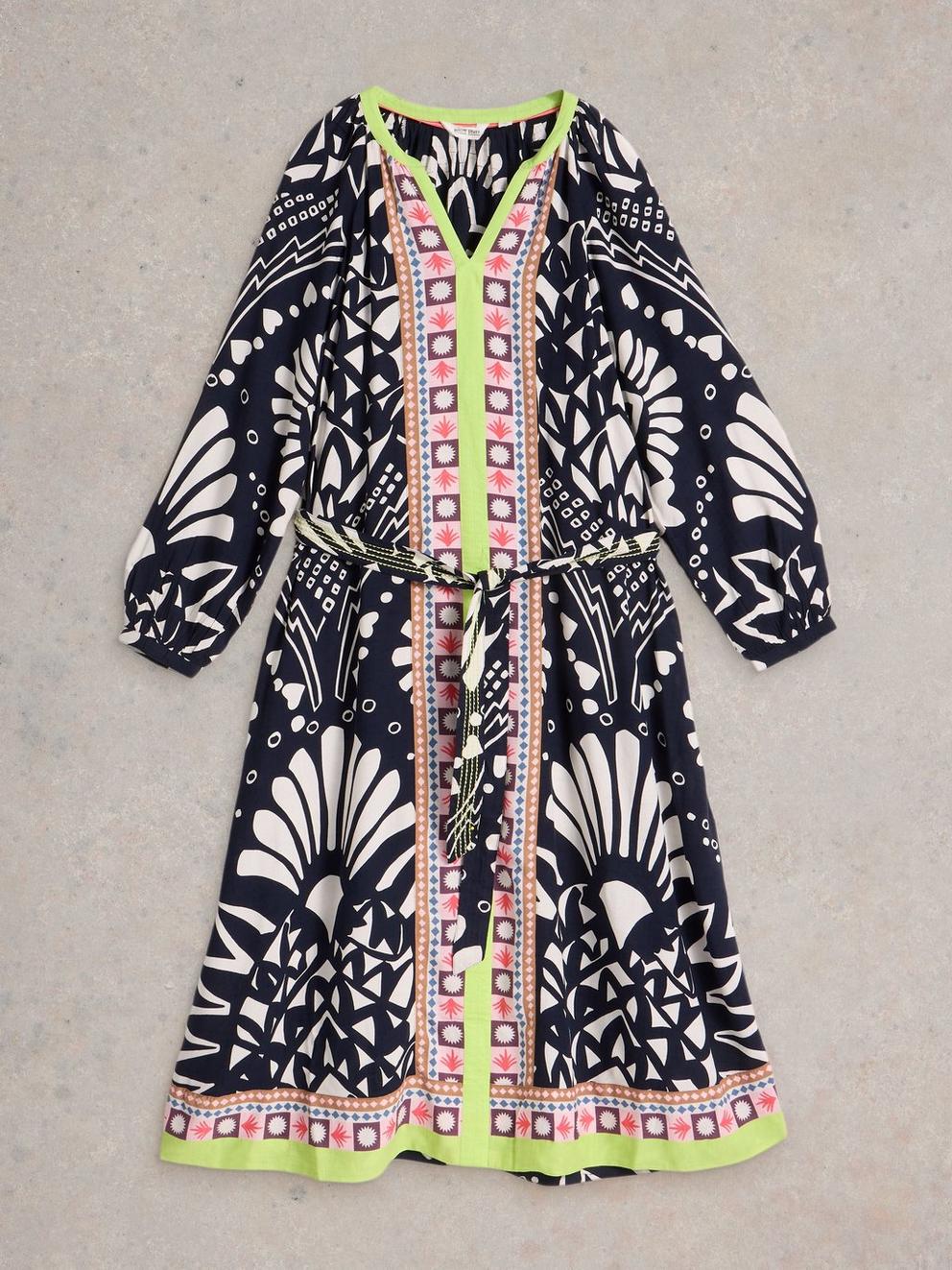 Liv Midi Dress  in NAVY MULTI - FLAT FRONT