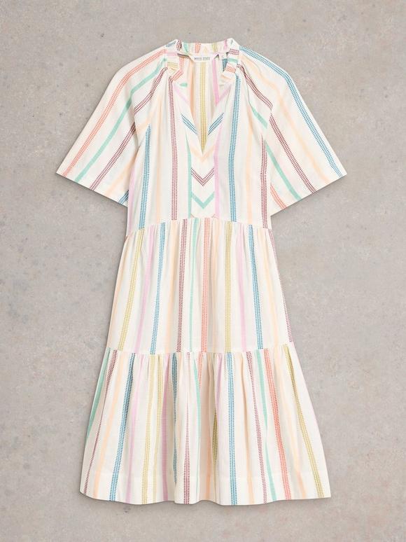 June Short Sleeve Linen Dress in NAVY PRINT | White Stuff