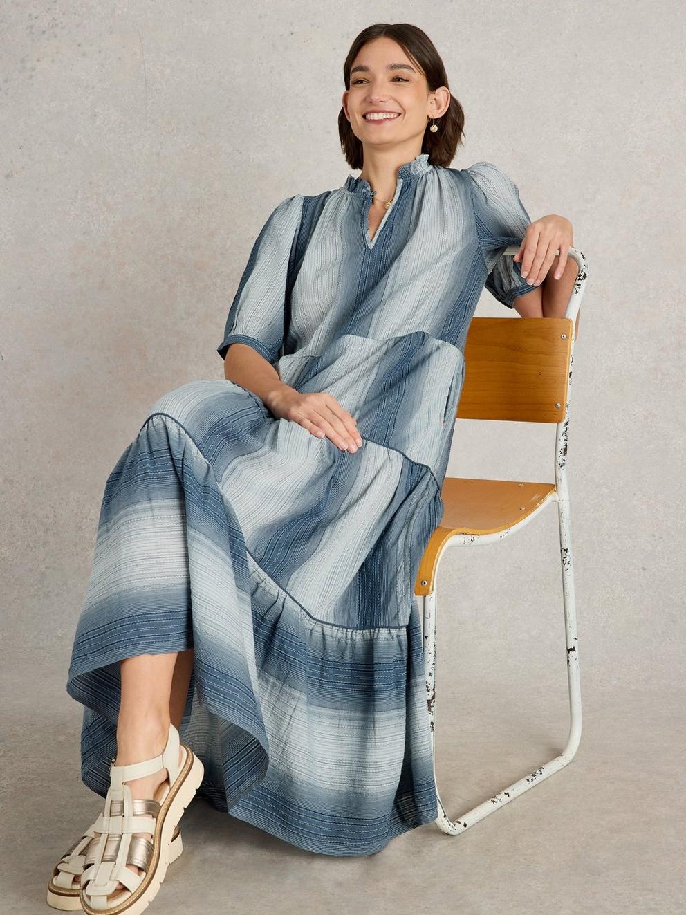 Halle Stripe Maxi Dress in CHAMB BLUE - LIFESTYLE