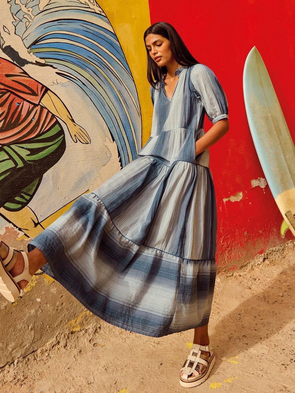 Halle Stripe Maxi Dress in CHAMB BLUE - MIXED